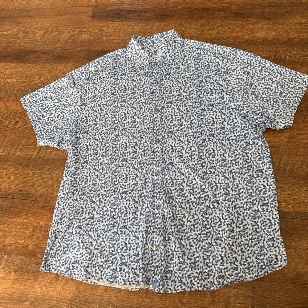 johnnie-O Men's 2XL Blue Printed Feather Weight Cotton Short Sleeve Button